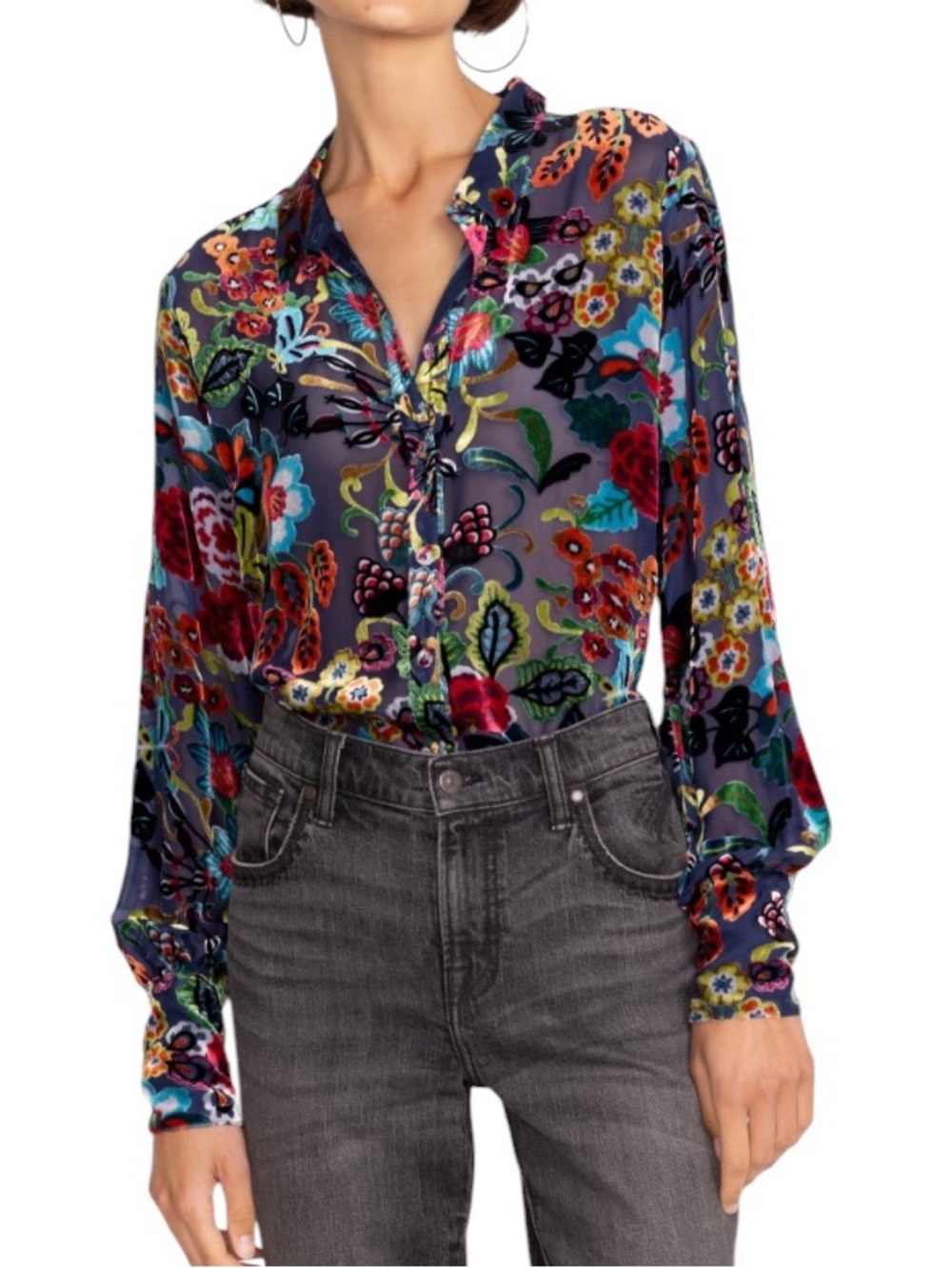 Johnny Was Minto Burnout Yrene Blouse Colorful Velvet Top Whimsigoth Medium NWT